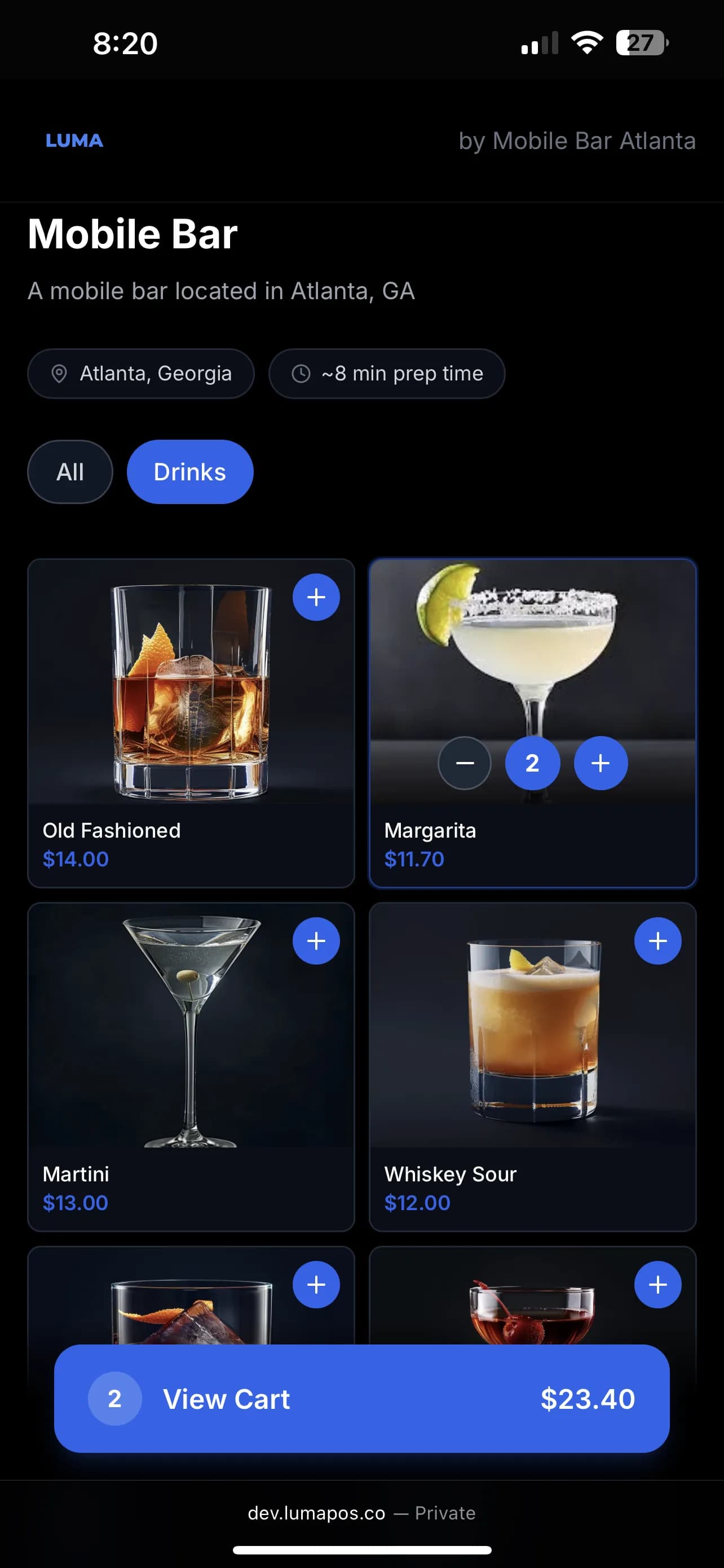 Customer browsing menu on phone